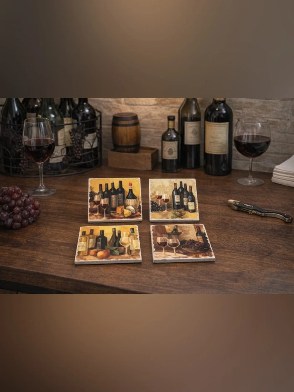 porcelain wine coasters with cork bottom set of four